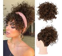 FDEETY Messy Bun Short Ponytail Hair Piece Drawstring Hair Extensions Curly Wavy Hair Puff Synthetic for Women Scrunchy Fake Hairpieces Accessories Scrunchies(Light Brown)