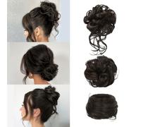 FDEETY Pack of 3 Hairpieces with Elastic Band, Curly Wavy Synthetic Messy Bun Bun Hairpieces, Updo Hair Accessories for Women, Hairpieces for Thin Hair (Black Brown)
