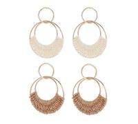 FDEETY Rattan Hoop Earrings 2 Pairs Bohemian Drop Earrings White + Khaki