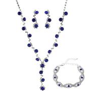 FDEETY Rhinestone Necklace, Earrings & Bracelet Bridesmaid Prom Costume Jewelry Set for Women & Girls (Silver Blue)