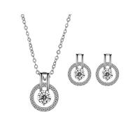 FDEETY Round Halo Cubic Zirconia Jewelry Set Elegant Crystal pendant Necklace Stud Earrings Women Bridal Accessories Silver Tone