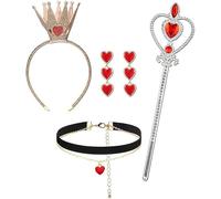 FDEETY Set Crown Princess Costume Accessories Carnival Headband Tiara Scepter Choker Earrings Heart Jewellery Theatre