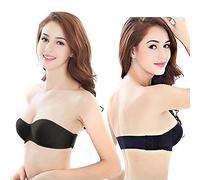 FDEETY Strapless Bra with Transparent Straps, Lightly Padded Full Coverage Bra with Clear Back Invisible Straps Backless No Rims Brassiere for Women, Black C