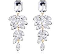 FDEETY Teardrop Dangle Earrings Elegant Dangle Tassel Earrings Bridal Crystal Earrings for Women and Girls Wedding Prom Party (White)