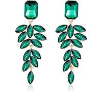 FDEETY Teardrop Dangle Earrings Elegant Dangle Tassel Earrings Bridal Crystal Earrings for Women and Girls Wedding Prom Party (Green)