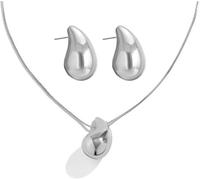 FDEETY Teardrop Jewelry Set Necklace Earrings Lightweight Hypoallergenic Bridal Wedding Jewelry for Women Girls(Silver)