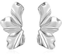 FDEETY Earrings for Women Vintage Exaggerate Gold Earrings Simple Temperament Earrings Matte Irregular Petal Earrings Fashion Jewelry (Silver)
