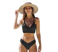FDEETY Women's Bikinis High Waisted Push Up Bikini V Cut Bottom Swimsuits Sexy Thong Bikini Swimwear Swimming Costume 2 Piece Bikini(Black/XL)