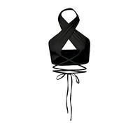 FDEETY Women's Halter Crop Top, Criss Cross Ruched Lace-up Cami Y2K Summer Sleeveless Crop Top Cropped Tank Top Self Tie Backless Cami Black