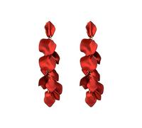 FDEETY Women's Long Rose Petal Vintage Dangle Exaggerated Flower Elegant Drop Statement Floral Tassel Colourful Earrings (Red)