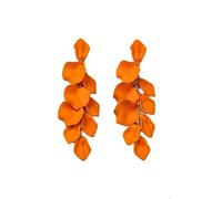 FDEETY Women's Long Rose Petal Vintage Dangle Exaggerated Flower Elegant Drop Statement Floral Tassel Colourful Earrings (Orange)