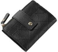 FDEETY Women's Short Bifold Wallet Minimalist Card Holder Small Ladies Purse with Zip Around Coin Pouch Thin Front Pocket Wallets(Black)