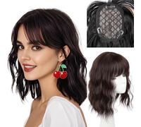 FDEETY Women's Wig, 12 Inch Short Hair, Waves and Curls, Clip-In Hairpiece, Fringe, Hairpiece Made of Synthetic Hair, Ideal for Everyday Use and Carnival, Short Haircut, Wig Women (Dark Brown)