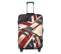 Fdfekgvplp Guitar British Flag Printed Luggage Protector Covers Elastic Travel Suitcase Protector Cover Fit 18-32 Inch Luggage, Black, Large