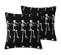 Fdfekgvplp Imitation Linen Square Throw Pillow Covers 2 Pieces Set Halloween Posable Skeleton Skull Digital Printed Both Sides Decorative Pillow Cushion for Sofa Bedroom Car Couch