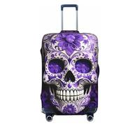 Fdfekgvplp Purple Floser And Sugar Horror Skull Printed Luggage Protector Covers Elastic Travel Suitcase Protector Cover Fit 18-32 Inch Luggage, Black, Large