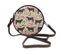 Fdfekgvplp Women Round Shoulder Bags,Pu Leather Zipper Circle Pink Flower Show Steer Cows Cattle Crossbody Purse Clutch Handbag