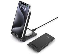 FDGAO 20W Fast Wireless Charger 2 in 1 Wireless Charging Stand Station for Samsung Galaxy S25/S24/S23/S22/S21/Note20/10+/Galaxy Buds; iPhone 17 Pro Max/17 Air/16/15/14/13/12/11/XS/XR/8 plus/Airpods