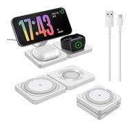 FDGAO Wireless Charger 3 in 1, Foldable Magnetic Wireless Charging Stand for Mag-Safe, 15W Fast Charge for iPhone 16 Pro Max/16 Pro/16 Plus/16/15/14/13/12, AirPods, Apple Watch Series, White
