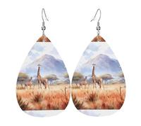 Fdgbnm African Savanna Giraffe Leather Earring.Double-Sided Print Leather Drop Earrings.Lightweight, Hypoallergenic, Festive & Gift Ready.