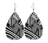 Fdgbnm Black And White Geometric Lines Leather Earring.Double-Sided Print Leather Drop Earrings.Lightweight, Hypoallergenic, Festive & Gift Ready.