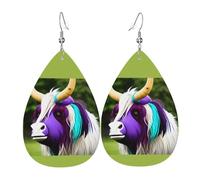 Fdgbnm Colorful Cow'S Head Leather Earring.Double-Sided Print Leather Drop Earrings.Lightweight, Hypoallergenic, Festive & Gift Ready.