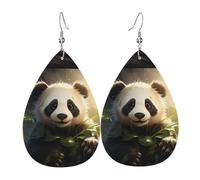 Fdgbnm Cute Panda Plant Leather Earring.Double-Sided Print Leather Drop Earrings.Lightweight, Hypoallergenic, Festive & Gift Ready.