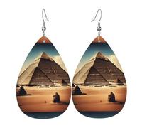 Fdgbnm Dreaming Of The Pyramids Of Khufu Leather Earring.Double-Sided Print Leather Drop Earrings.Lightweight, Hypoallergenic, Festive & Gift Ready.