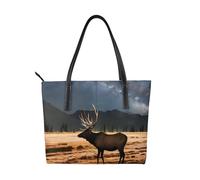 fdgbnm Elk in the meadow Prints Handbag. Women's printed handbag, large faux leather shoulder bag.