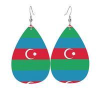 Fdgbnm Flag Of Azerbaijan Leather Earring.Double-Sided Print Leather Drop Earrings.Lightweight, Hypoallergenic, Festive & Gift Ready.