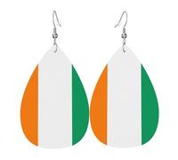 Fdgbnm Flag Of Cote D'Ivoire Leather Earring.Double-Sided Print Leather Drop Earrings.Lightweight, Hypoallergenic, Festive & Gift Ready.