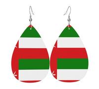 Fdgbnm Flag Of Oman Leather Earring.Double-Sided Print Leather Drop Earrings.Lightweight, Hypoallergenic, Festive & Gift Ready.