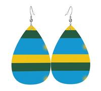 Fdgbnm Flag Of Rwanda Leather Earring.Double-Sided Print Leather Drop Earrings.Lightweight, Hypoallergenic, Festive & Gift Ready.