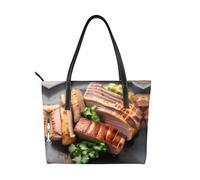 fdgbnm Golden Roast Prints Handbag. Women's printed handbag, large faux leather shoulder bag.