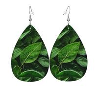Fdgbnm Green Leaf Nature Leather Earring.Double-Sided Print Leather Drop Earrings.Lightweight, Hypoallergenic, Festive & Gift Ready.