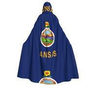 fdgbnm Kansas State Flag Adult Hooded Cloak.Cosplay Cape Halloween Costume Full Print Polyester.