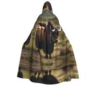 fdgbnm Mighty Highland Yak Adult Hooded Cloak.Cosplay Cape Halloween Costume Full Print Polyester.