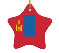 FDGBNM Mongolian flag Ceramic hanging Christmas tree. Double-sided printing, gold string, perfect for holiday decorations and gifts.