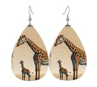 Fdgbnm Mother And Child Giraffe Leather Earring.Double-Sided Print Leather Drop Earrings.Lightweight, Hypoallergenic, Festive & Gift Ready.