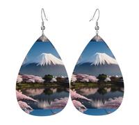 Fdgbnm Mt. Fuji In Early Spring Leather Earring.Double-Sided Print Leather Drop Earrings.Lightweight, Hypoallergenic, Festive & Gift Ready.