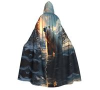 fdgbnm Polar bear in winter Adult Hooded Cloak.Cosplay Cape Halloween Costume Full Print Polyester.