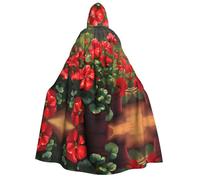 fdgbnm Red geraniums Adult Hooded Cloak.Cosplay Cape Halloween Costume Full Print Polyester.