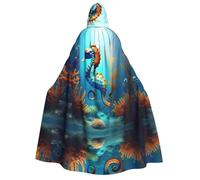 fdgbnm Seabed coral seahorse Adult Hooded Cloak.Cosplay Cape Halloween Costume Full Print Polyester.