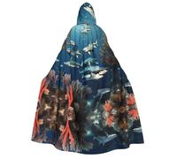 fdgbnm Sharks under the sea Adult Hooded Cloak.Cosplay Cape Halloween Costume Full Print Polyester.