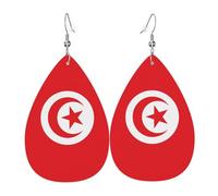 Fdgbnm Tunisian Flag Leather Earring.Double-Sided Print Leather Drop Earrings.Lightweight, Hypoallergenic, Festive & Gift Ready.