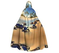 fdgbnm turtles on the beach Adult Hooded Cloak.Cosplay Cape Halloween Costume Full Print Polyester.
