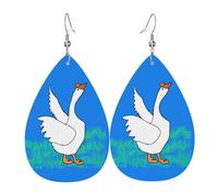 Fdgbnm White Goose Spread Its Wings Leather Earring.Double-Sided Print Leather Drop Earrings.Lightweight, Hypoallergenic, Festive & Gift Ready.