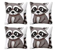 FDHFEJUAD Cartoon Cute Raccoon Four Seasons Pillow Cover - Set Of 4 Throw Pillows Covers, Square Cushion, Chair Cushion, Decorative Pillowcase