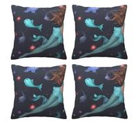 FDHFEJUAD Colored Beautiful Mermaid Four Seasons Pillow Cover - Set Of 4 Throw Pillows Covers, Square Cushion, Chair Cushion, Decorative Pillowcase