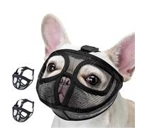 FDIDY Breathable Short Snout Dog Muzzle for French Bulldog, Pug, English Bulldog, Pekingese - Soft Mesh Muzzle with Open Eye Design, Prevents Biting & Chewing (Black, 2 Pack Small)